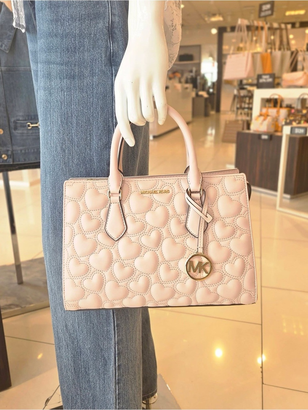 Michael Kors Sheila Medium Heart Embroidered Satchel-Light Pink